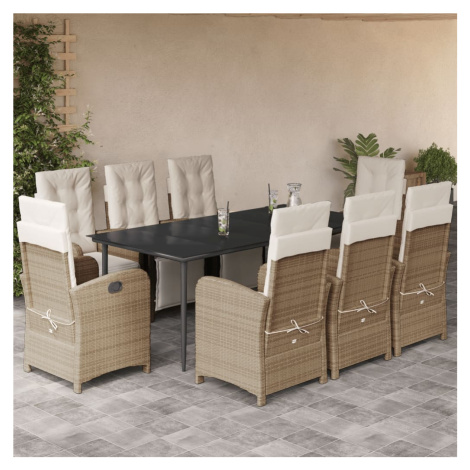 vidaXL 9dílný zahradní jídelní set s poduškami béžový polyratan