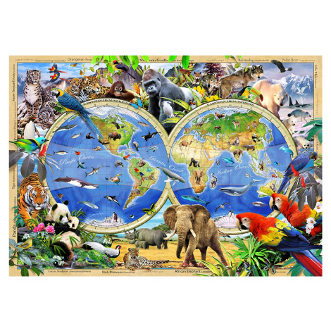 Dřevěné puzzle WoodenCity 1000 dílků Zvířata světa Mapa