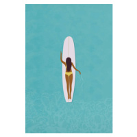 Ilustrace Surfer girl in bikini puddle out, LucidSurf, 26.7 × 40 cm