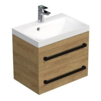 Koupelnová skříňka s černou úchytkou a umyvadlem SAT Cube Way 60x53x40 cm dub Hickory mat CUBE2C