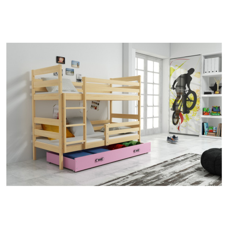 BMS Dětská patrová postel ERYK | borovice Barva: Borovice / růžová, Rozměr: 200 x 90 cm
