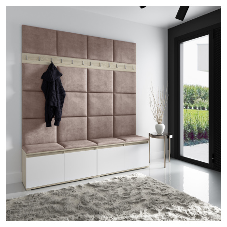 Eka Předsíňová stěna s čalouněnými panely Trinity 4 - Bílá sonoma / Tmavá béžová 2305