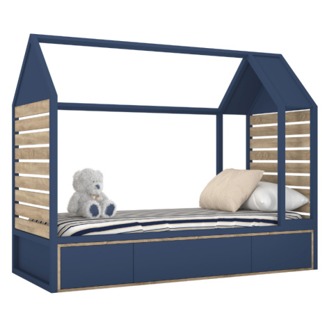 BAMI Dětské dřevěné jednolůžko domeček s úložným prostorem TUTU 90x200 cm Zvolte barvu: Modrá, d
