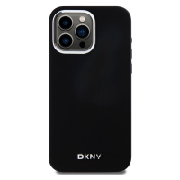 Zadní kryt DKNY Liquid Silicone Silver Metal Logo Magsafe pro Apple iPhone 15 Pro Max, černá