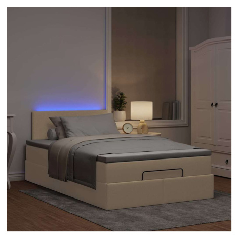 vidaXL Otomanská postel s matrací & LEDs krémová 120x190cm látka