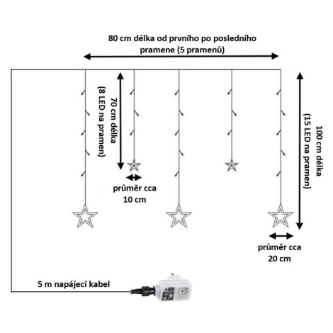 VOLTRONIC® 67310 Vánoční závěs - 5 hvězd, 61 LED, studeně bílý + ovladač