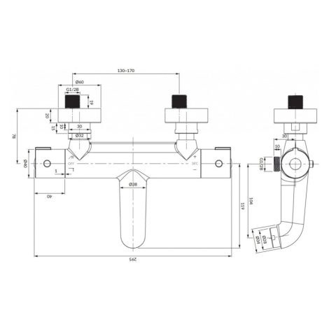 OMNIRES Y termostatická vanová baterie chrom /CR/ Y1236/NCR