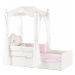 Dětská postel 90x200 s lavicí sunbow - béžová/růžová