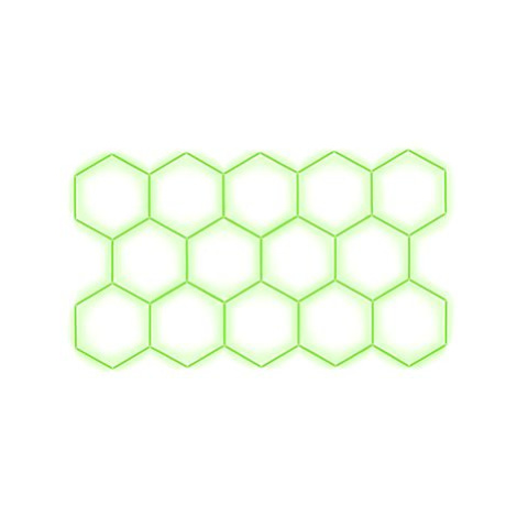 Escape6 Kompletní LED hexagonové svítidlo zelené, rozměr 14 elementů 420 × 238 cm
