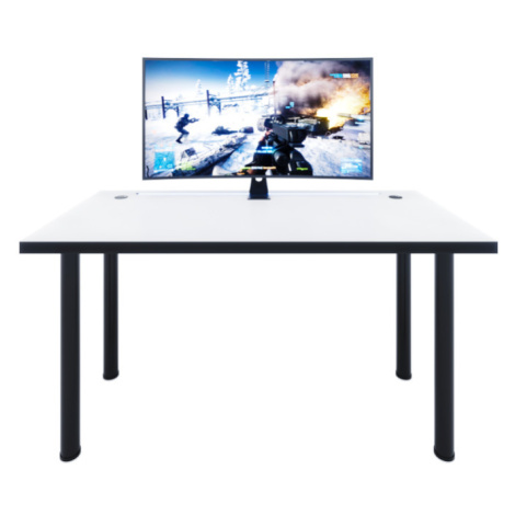 Expedo Počítačový herní stůl CODE X2 s LED, 135x73-76x65, bílá/černé nohy + USB HUB