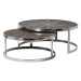 Estila Designový set dvou kruhových dřevěných konferenčních stolků Furria s kovovou konstrukcí 1