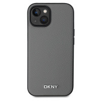 Zadní kryt DKNY PU Leather Silver Metal Logo Magsafe pro Apple iPhone 14, šedá