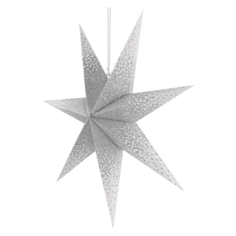 Vánoční hvězda papírová závěsná se stříbrnými třpytkami ve středu, bílá, 60 cm, vnitřní EMOS