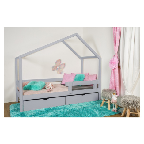 Vyspimese.CZ Dětská postel Elsa se zábranou-dva šuplíky Rozměr: 80x180 cm, Barva: šedá