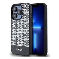 DKNY PU Leather Repeat Pattern Bottom Stripe MagSafe Zadní Kryt pro iPhone 15 Pro Black