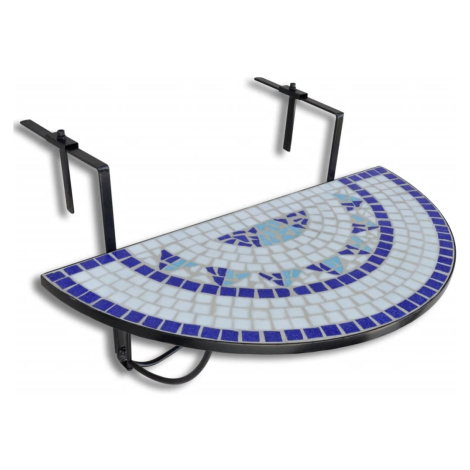 vidaXL Závěsný stolek na balkon modrý a bílý mozaika