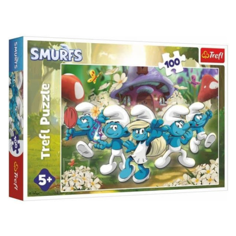 Puzzle Seznamte se se Šmouly 100 dílků 41x27,5cm v krabici 28,5x19x4cm Trefl