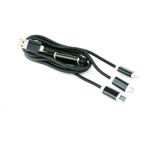 Kabel CABLEXPERT CC-USB2-AM31-1M USB A Male/Micro B + Type-C + Lightning, 1m, opletený, černý, b C-TECH