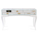 Estila Luxusní bílý konzolový stolek Mondrian z lakovaného masivního dřeva a čirého skla se zlac