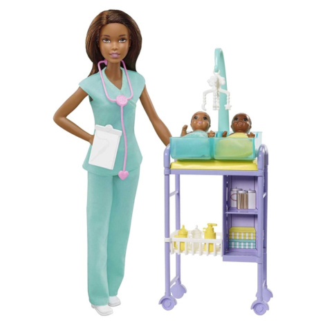 Mattel barbie povolání herní set dětská doktorka se 2 novorozenci černoška