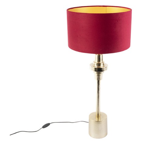 Stolní lampa ve stylu art deco se sametovým odstínem červená 35 cm - Diverso QAZQA