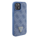 Guess hard silikonový obal iPhone 15 6.1" Blue Leather 4G Triangle Strass