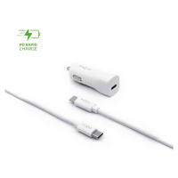 FIXED Set autonabíječky s USB-C, USB-C/USB-C kabel, (PD), 1 m, 18W, bílý