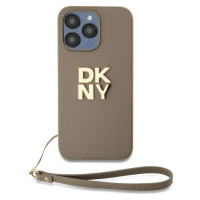 DKNY PU Leather Stack Logo Wrist Strap kryt iPhone 14 Pro béžový