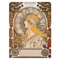 Obrazová reprodukce La Plume, Female Portrait (Vintage Art Nouveau Lady in Gold) - Alphonse / Al