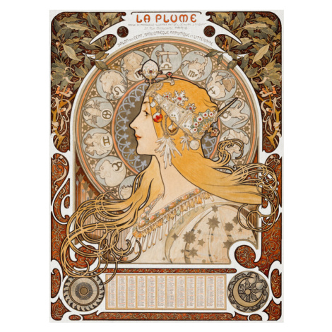 Plakát, Obraz - Zodiaque (La Plume), Alfons Mucha, 30 × 40 cm