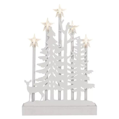 LED dekorace dřevěná – les s hvězdami, 35,5 cm, 2x AA, vnitřní, teplá bílá, časovač Donoci
