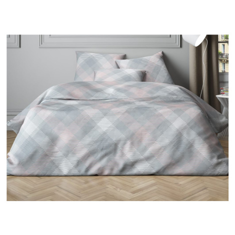 Mistral Home povlečení bavlněný satén Mist Check Grey-Pink - 140x220 / 70x90 cm