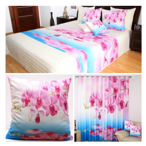 Bílo-modrý set do ložnice s růžovými květy