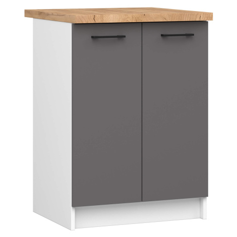 Ak furniture Kuchyňská skříňka OLIVIE 60x85 cm matná bílá/matná grafitově šedá/dub přírodní