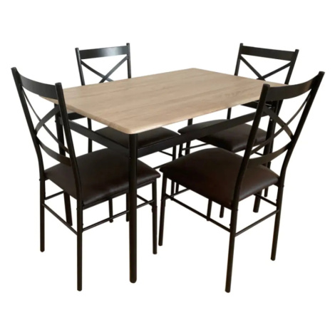 Tempo Kondela Jídelní set 1+4 NAREN - dub sonoma/černá/hnědá