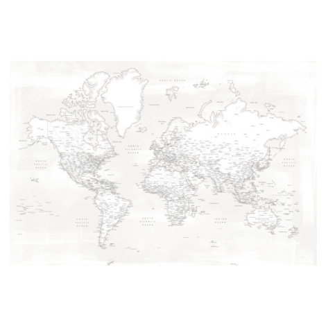 Mapa Almost white detailed world map, Blursbyai, (40 x 26.7 cm)