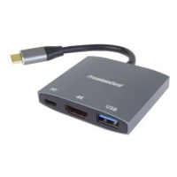 PremiumCord adaptér USB-C na HDMI, USB3.0,  PD, rozlišení 4K a FULL HD 1080p,
