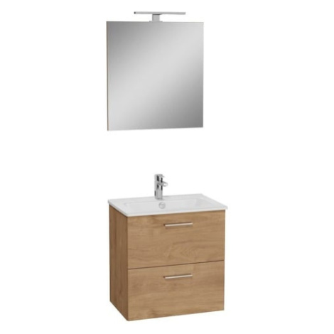 Koupelnová sestava s umyvadlem zrcadlem a osvětlením VitrA Mia 59x61x39,5 cm zlatý dub MIASET60D