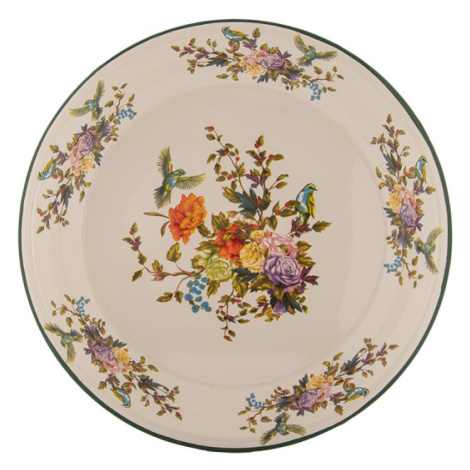 Kovový servírovací talíř s květinovým motivem s ptáčkem – 30x3 cm Clayre & Eef