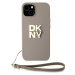 DKNY PU Leather Stack Logo Wrist Strap kryt iPhone 14 béžový