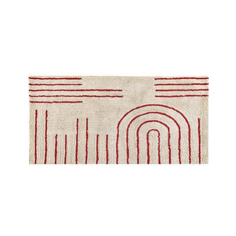Bavlněný koberec 80 x 150 cm béžový/červený TIRUPATI, 303038 BELIANI
