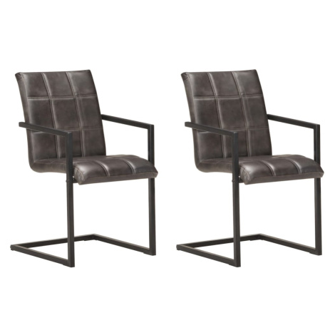 vidaXL Konzolové jídelní židle 2 ks šedé pravá kůže