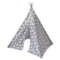 Šedý dětský teepee stan s motivem hvězd 110cm x 140cm