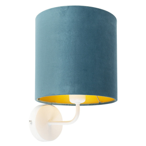 Vintage nástěnná lampa bílá s odstínem modrého sametu - Matt QAZQA