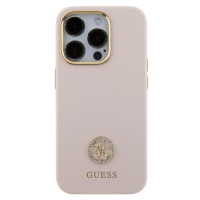 Zadní kryt Guess Liquid Silicone 4G Strass Metal Logo pro Apple iPhone 15 Pro, růžová