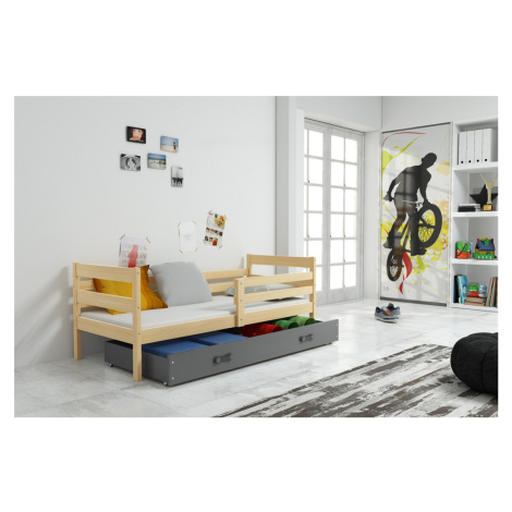 BMS Dětská jednolůžková postel s úložným prostorem ERYK | borovice Barva: Borovice / šedá, Rozmě