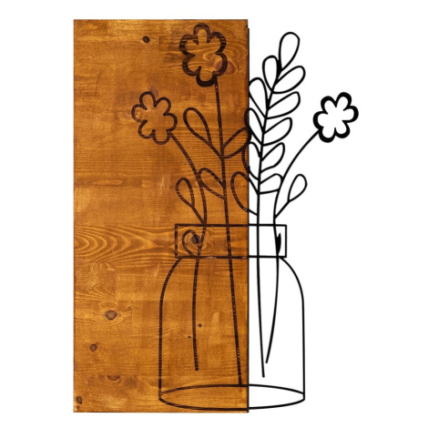 Wallity Nástěnná dřevěná dekorace FLOWERS II hnědá/černá