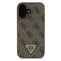 Guess PU 4G Strass Triangle Metal Logo Zadní Kryt + Crossbody Popruh pro iPhone 16 Brown