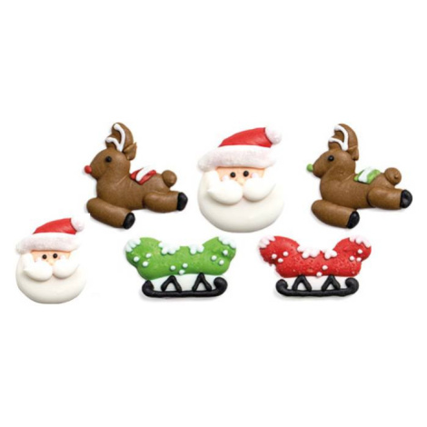 Cukrová dekorace vánoční sob a Santa Claus 6ks - Decora