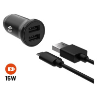 FIXED set autonabíječky s 2xUSB výstupem a USB/micro USB kabelem, 1 metr, 15W černý